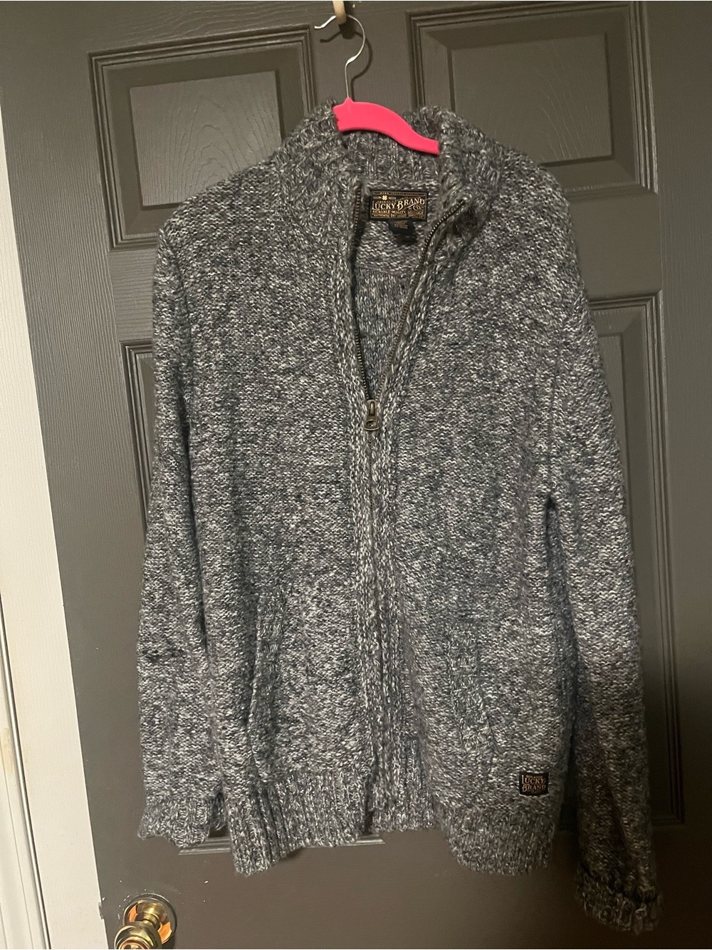 Lucky Brand Gray Marled Knit Zip Cardigan